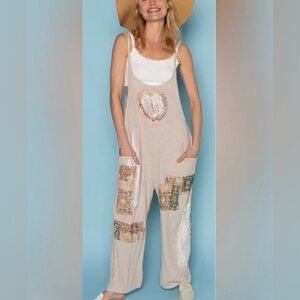 POL Beige Patchwork Jumpsuit
